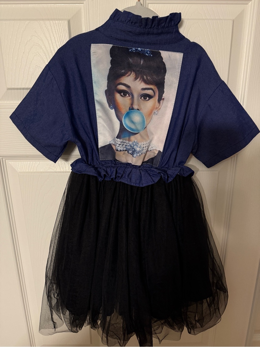 Lola + The Boys Navy Blue Graphic dress with Black Tulle Skirt